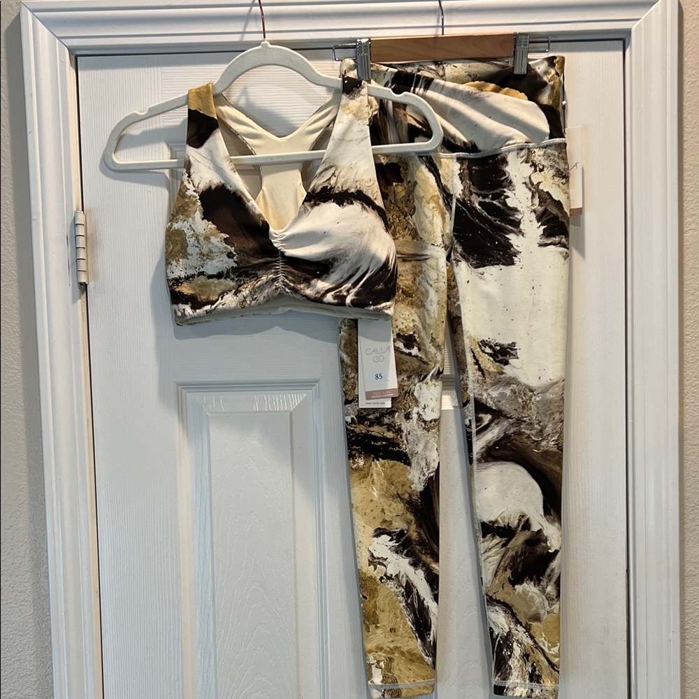 CALIA by Carrie Underwood cream and Brown Activewear - sports bra and leggings